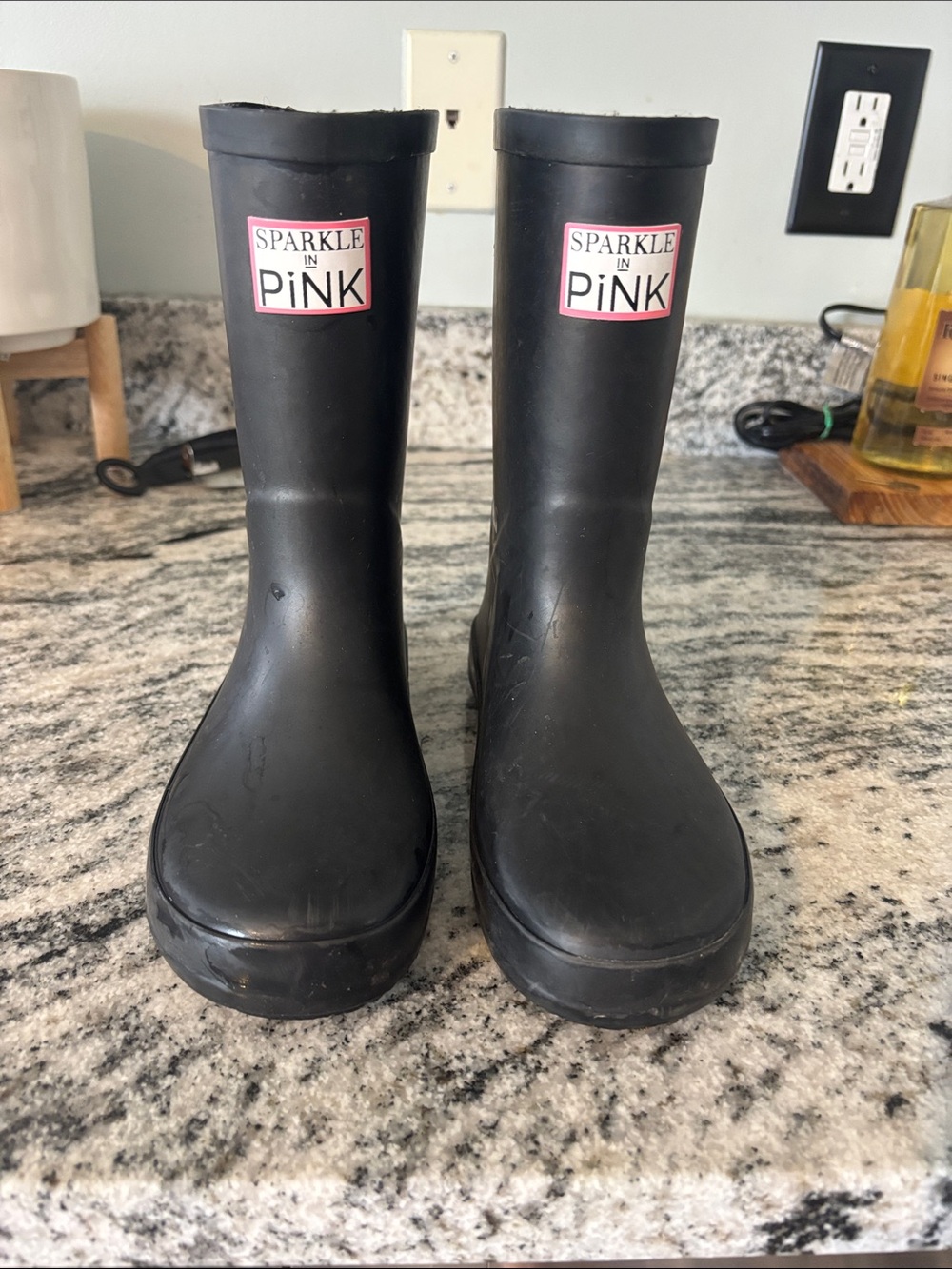 Sparkle in Pink Kids Black Rain Boots